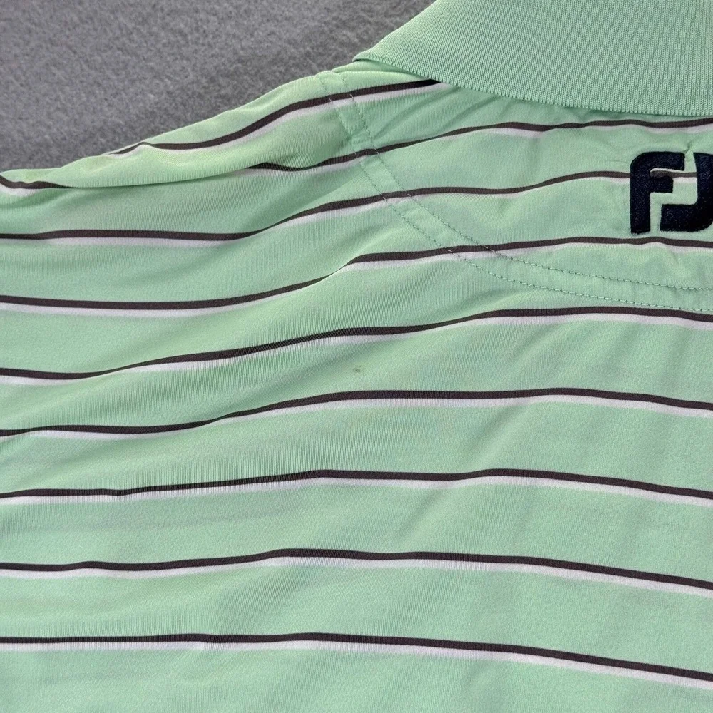 Footjoy Polo Shirt Mens Large Green Stripe Golf Sport Lightweight Stretch Active